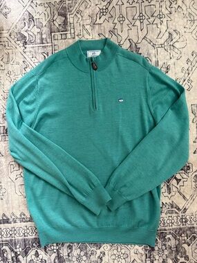 Southern Tide The Skipjack 100% Merino Wool 1/4 Zip Sweater L Like New Aqua Teal